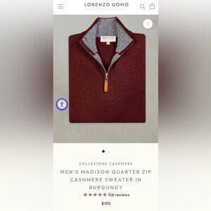 Lorenzo Uomo Cashmere Burgundy Quarter Zip-Up Sweater